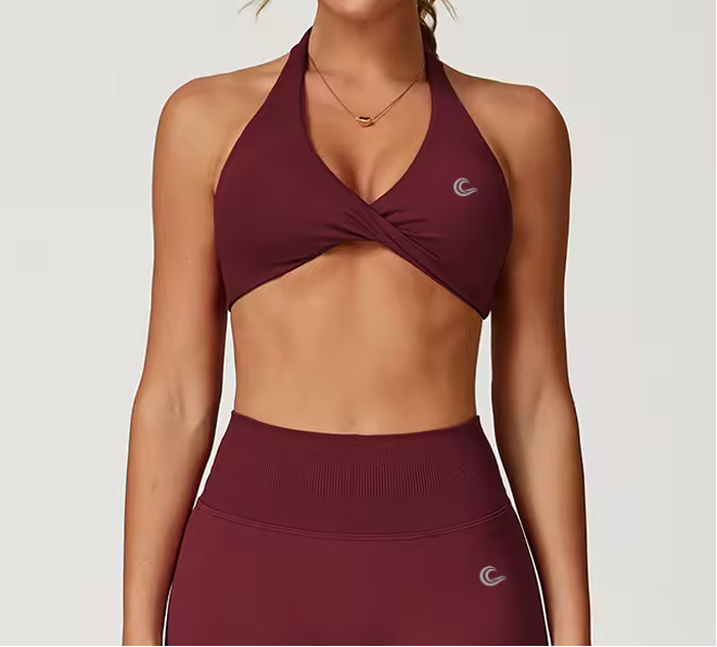 SculptLift Twist Halter Bra - Wine Red